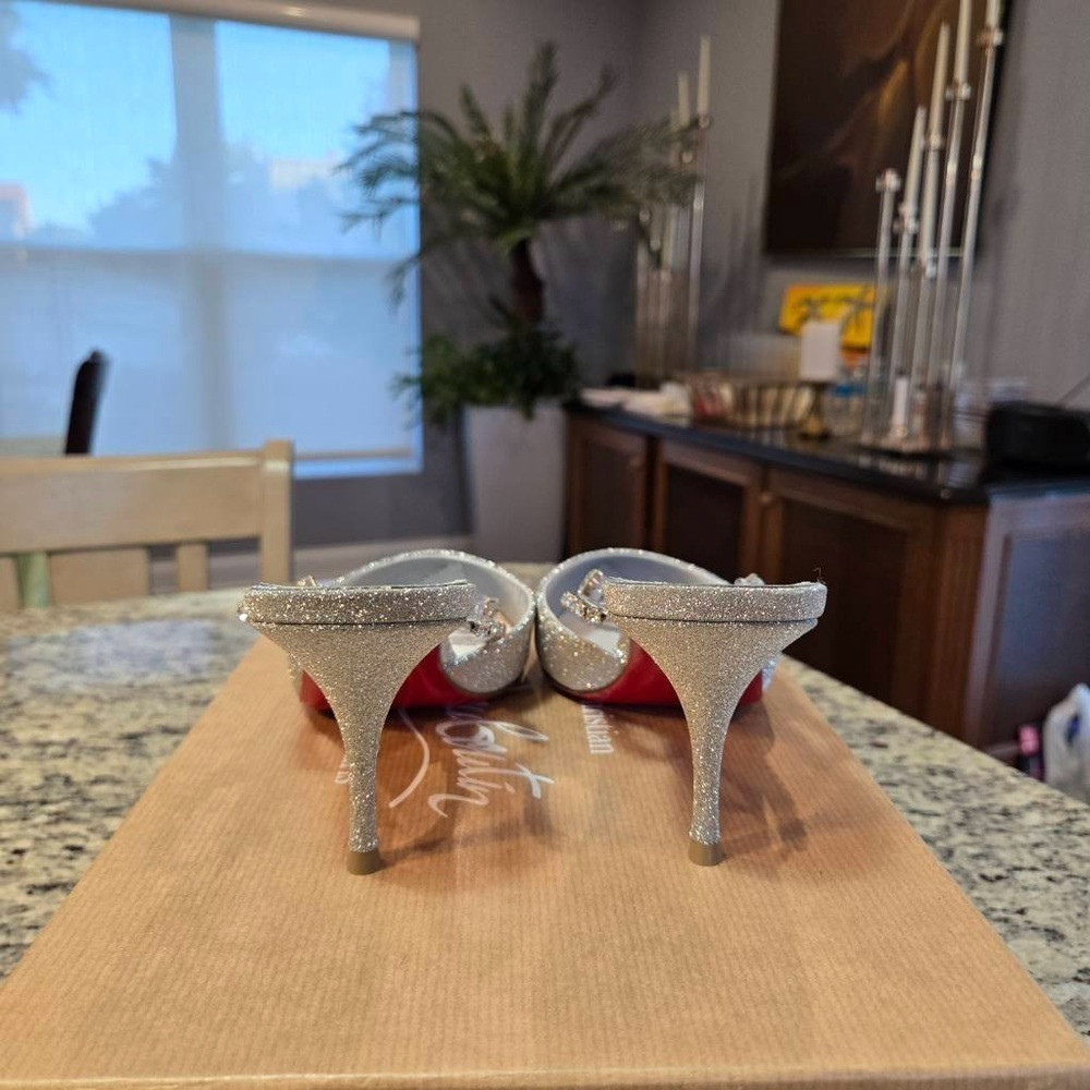 NEW Christian Louboutin Planet Queen Crystal Embellished Glitter Pointed Mule 38 - Picture 7 of 12